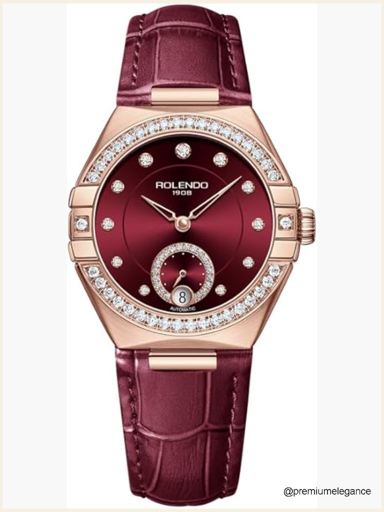 33mm Automatic Diamond Watch With Date Italian Leather Strap